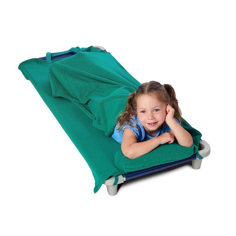 Rollee Pollee Nap Sac Roll-Up Toddler Blanket with Attached Pillow â€“ Soft Fleece Preschool Nap Mat for Daycare or Travel â€“ Machine Washable â€“ Green - Image 4